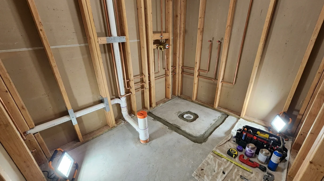 Bathroom rough-in plumbing during remodel by Johns Plumbing LLC in Spartanburg