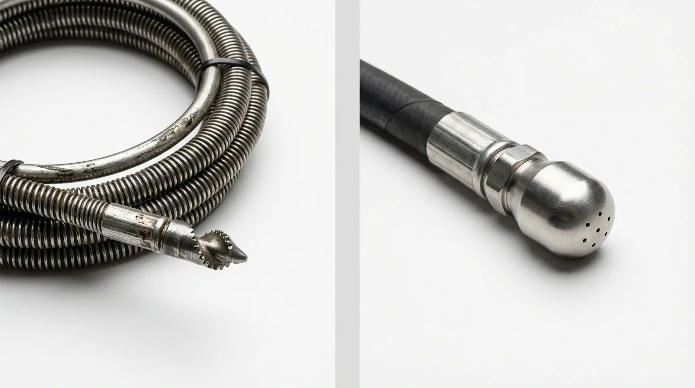 Drain snake cable and hydro jetting nozzle used for drain cleaning in Spartanburg, SC