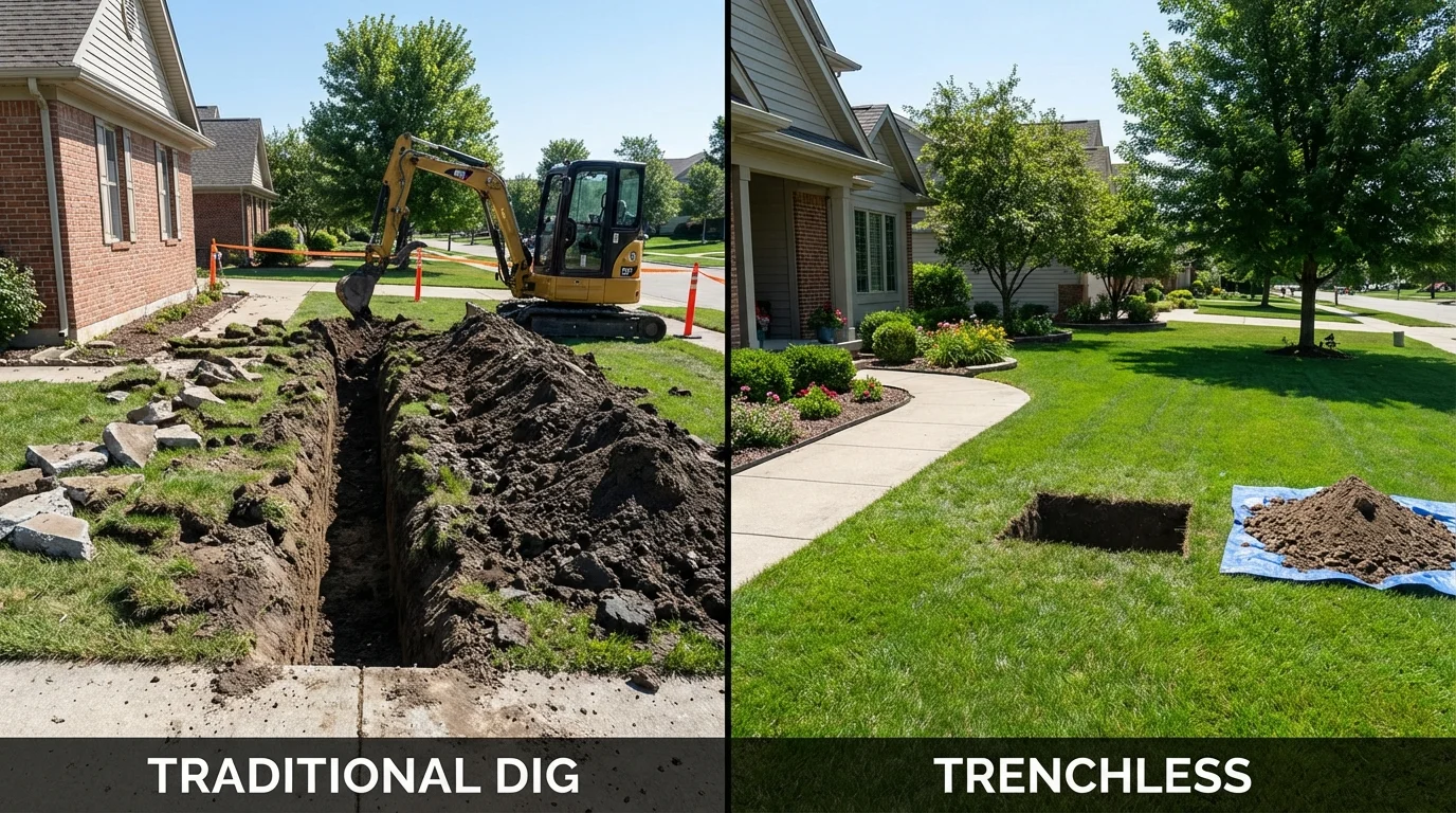 Trenchless sewer repair with minimal yard damage versus traditional excavation in Spartanburg, SC